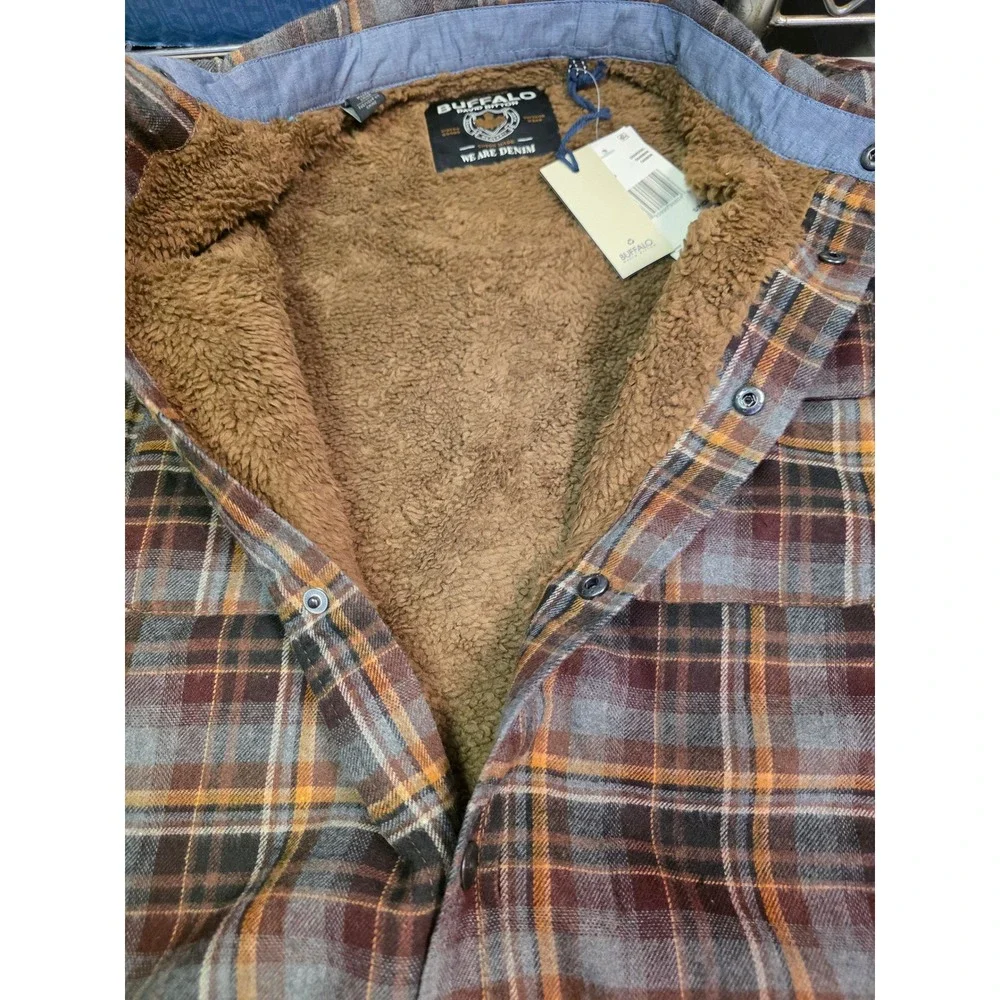 Buffalo David Bitton Mens Sherpa Lined Flannel Shirt Jacket Plaid Size S